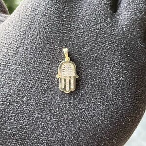 Hamsa Hand Pendant 10K Yellow Gold and Cubic Zirconia
